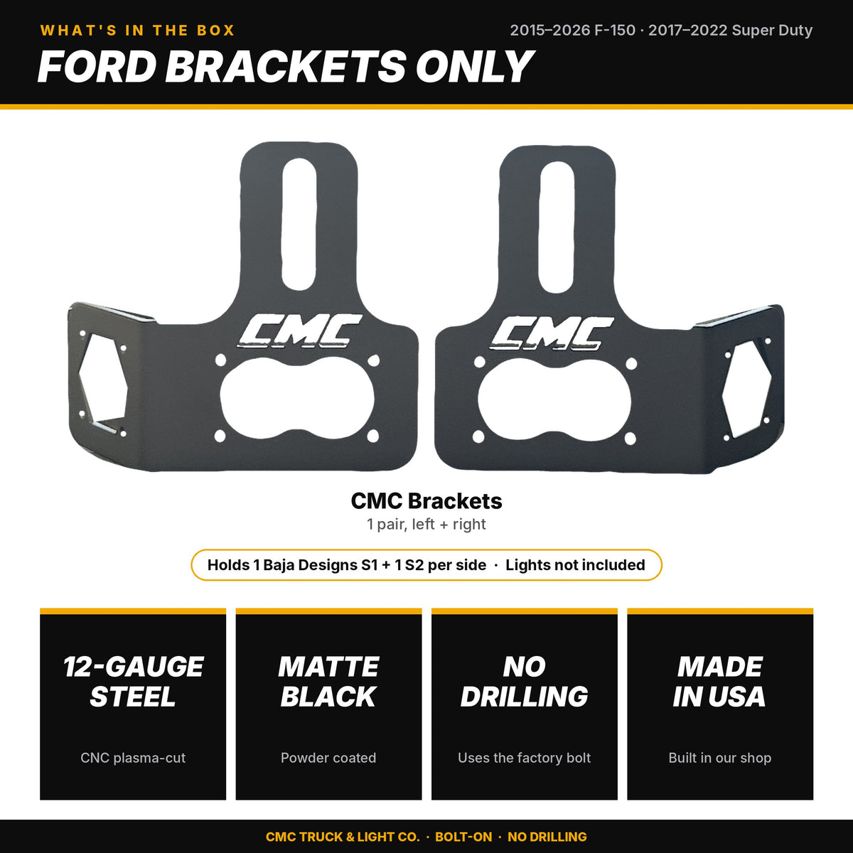 Ford 15-26 F-150 & 17-22 Super Duty Brackets Only – CMC Truck & Light ...